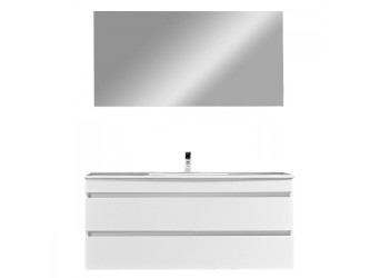 Cube 120 Fürdőszobabútor 1 medencés kerámia mosdóval tükörrel 60x120 cm magasfényű festett fehér