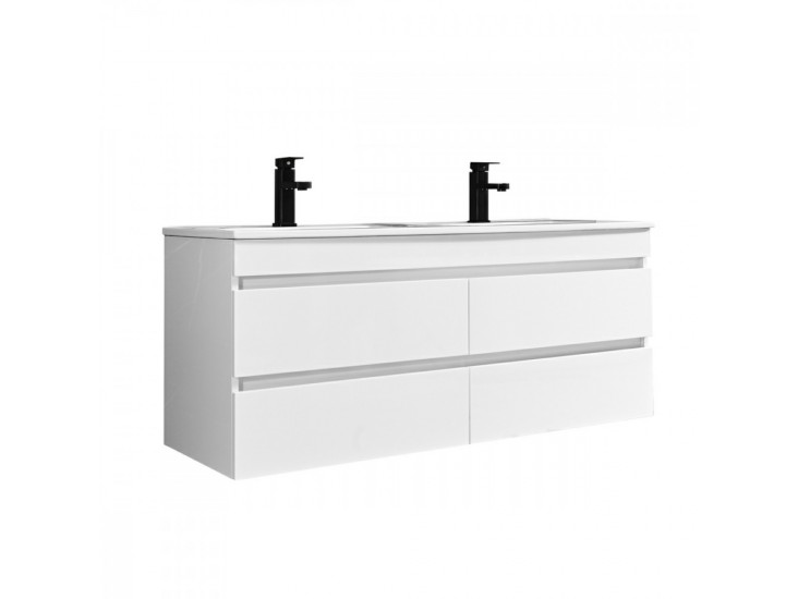 Cube 120 alsó fürdőszobabútor kerámia mosdóval 2 fiókos, magasfényű festett fehér