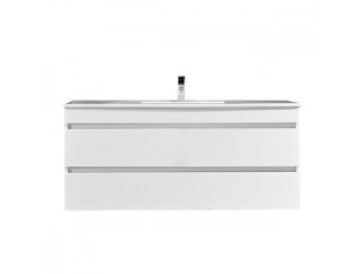 Cube 120 alsó fürdőszobabútor 1 medencés kerámia mosdóval 2 fiókos, magasfényű festett fehér