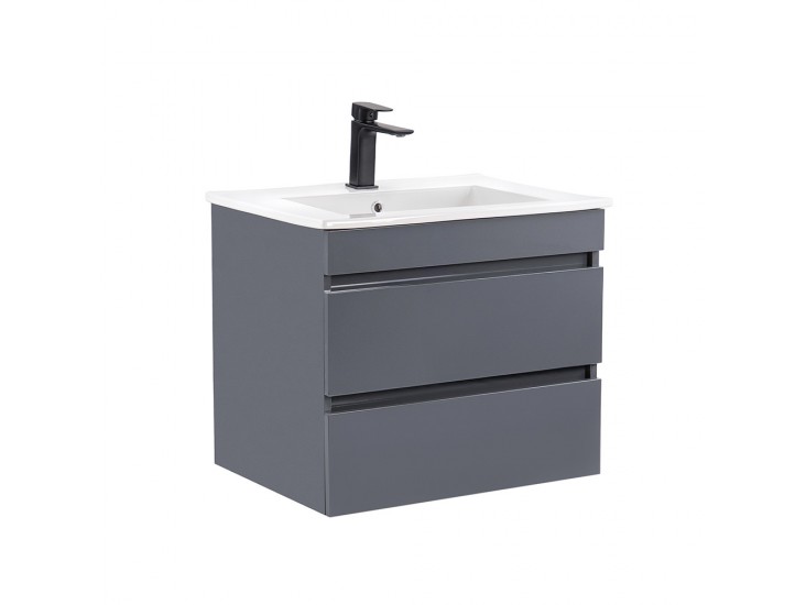 Cube 60 alsó fürdőszobabútor kerámia mosdóval 2 fiókos antracit szürke