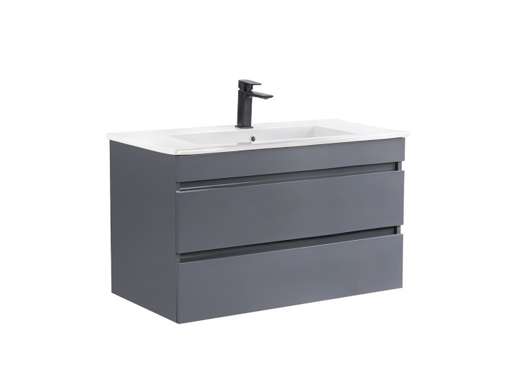 Cube 80 alsó fürdőszobabútor kerámia mosdóval 2 fiókos antracit szürke
