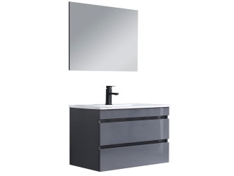 Cube Fürdőszobabútor 80 cm kerámia mosdóval 2 fiókos tükörrel 60x80 cm antracit szürke