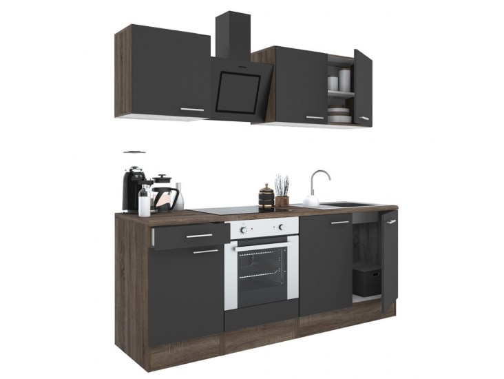 Yorki 210 konyhabútor yorki tölgy korpusz,selyemfényű antracit fronttal alsó sütős elemmel