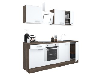 Yorki 210 konyhabútor yorki tölgy korpusz,selyemfényű fehér fronttal alsó sütős elemmel