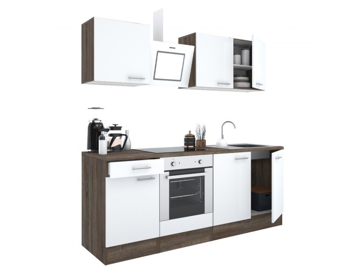 Yorki 210 konyhabútor yorki tölgy korpusz,selyemfényű fehér fronttal alsó sütős elemmel