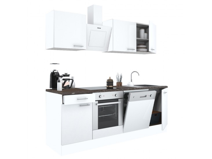 Yorki 220 konyhabútor fehér korpusz,selyemfényű fehér fronttal alsó sütős elemmel