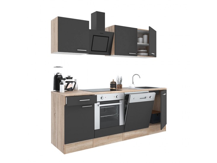 Yorki 220 konyhabútor sonoma tölgy korpusz,selyemfényű antracit fronttal alsó sütős elemmel