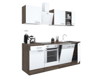 Yorki 220 konyhabútor yorki tölgy korpusz,selyemfényű fehér fronttal alsó sütős elemmel