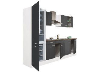 Yorki 270 konyhabútor fehér korpusz,selyemfényű antracit fronttal alulfagyasztós hűtős szekrénnyel