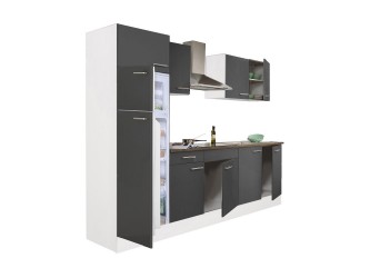 Yorki 270 konyhabútor fehér korpusz,selyemfényű antracit fronttal felülfagyasztós hűtős szekrénnyel