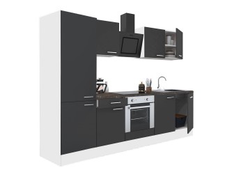 Yorki 270 konyhabútor fehér korpusz,selyemfényű antracit front alsó sütős elemmel polcos szekrénnyel