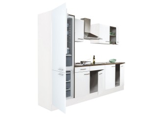 Yorki 270 konyhabútor fehér korpusz,selyemfényű fehér fronttal alulfagyasztós hűtős szekrénnyel