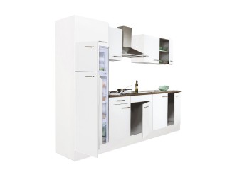 Yorki 270 konyhabútor fehér korpusz,selyemfényű fehér fronttal felülfagyasztós hűtős szekrénnyel