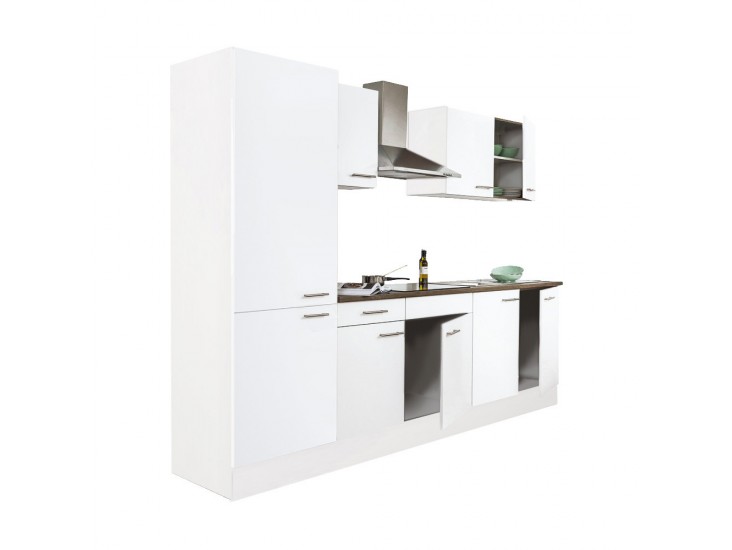 Yorki 270 konyhabútor fehér korpusz,selyemfényű fehér fronttal polcos szekrénnyel