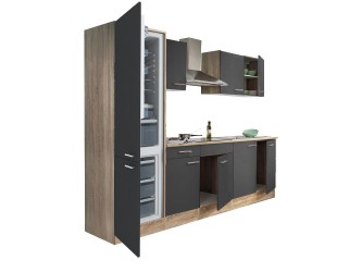 Yorki 270 konyhabútor sonoma tölgy korpusz,selyemfényű antracit fronttal alulfagyasztós hűtős szekrénnyel