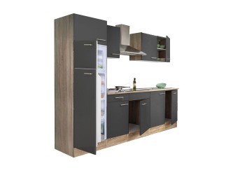 Yorki 270 konyhabútor sonoma tölgy korpusz,selyemfényű antracit fronttal felülfagyasztós hűtős szekrénnyel