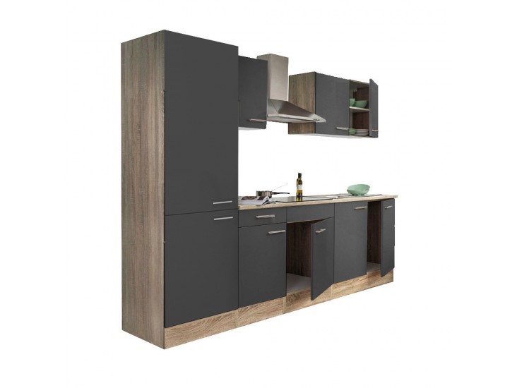 Yorki 270 konyhabútor sonoma tölgy korpusz,selyemfényű antracit fronttal polcos szekrénnyel