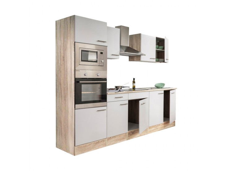 Yorki 270 konyhabútor sonoma tölgy korpusszal, selyemfényű fehér fronttal