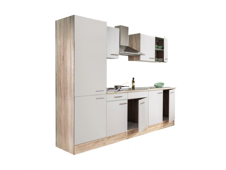 Yorki 270 konyhabútor sonoma tölgy korpusz,selyemfényű fehér fronttal polcos szekrénnyel