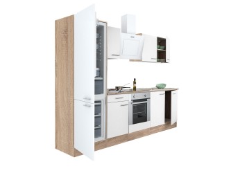 Yorki 270 konyhabútor sonoma tölgy korpusz,selyemfényű fehér front alsó sütős elemmel alulfagyasztós hűtős szekrénnyel