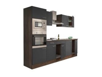 Yorki konyhabútor Yorki tölgy korpusszal, selyemfényű antracit fronttal 270 cm-es méretben