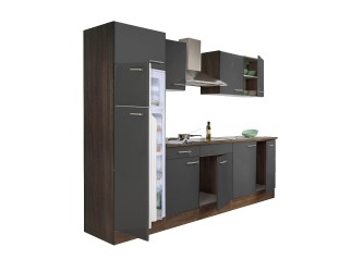 Yorki 270 konyhabútor yorki tölgy korpusz,selyemfényű antracit fronttal felülfagyasztós hűtős szekrénnyel