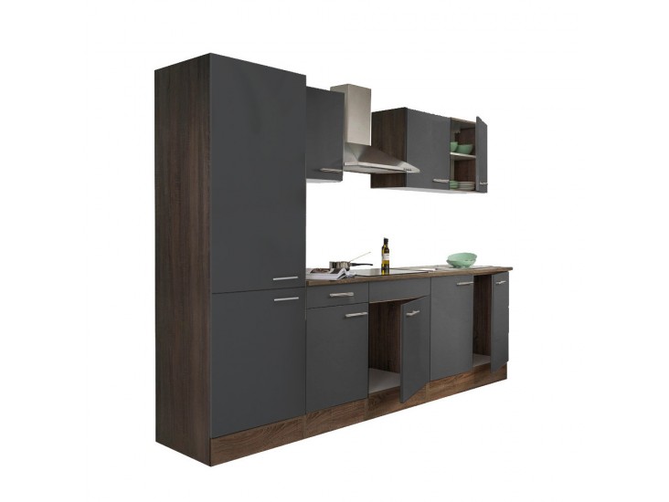 Yorki 270 konyhabútor yorki tölgy korpusz,selyemfényű antracit fronttal polcos szekrénnyel