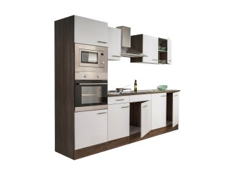 Yorki konyhabútor Yorki tölgy korpusszal, selyemfényű fehér fronttal 270 cm-es méretben