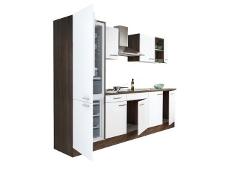 Yorki 270 konyhabútor yorki tölgy korpusz,selyemfényű fehér fronttal alulfagyasztós hűtős szekrénnyel