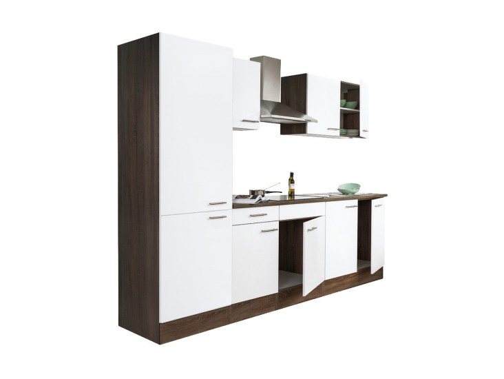 Yorki 270 konyhabútor yorki tölgy korpusz,selyemfényű fehér fronttal polcos szekrénnyel