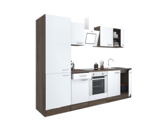 Yorki 270 konyhabútor yorki tölgy korpusz,selyemfényű fehér front alsó sütős elemmel polcos szekrénnyel