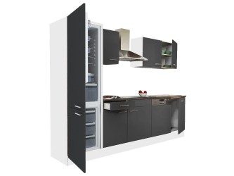 Yorki 280 konyhabútor fehér korpusz,selyemfényű antracit fronttal alulfagyasztós hűtős szekrénnyel