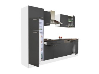 Yorki 280 konyhabútor fehér korpusz,selyemfényű antracit fronttal felülfagyasztós hűtős szekrénnyel