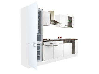 Yorki 280 konyhabútor fehér korpusz,selyemfényű fehér fronttal alulfagyasztós hűtős szekrénnyel