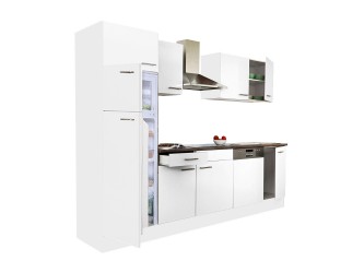 Yorki 280 konyhabútor fehér korpusz,selyemfényű fehér fronttal felülfagyasztós hűtős szekrénnyel