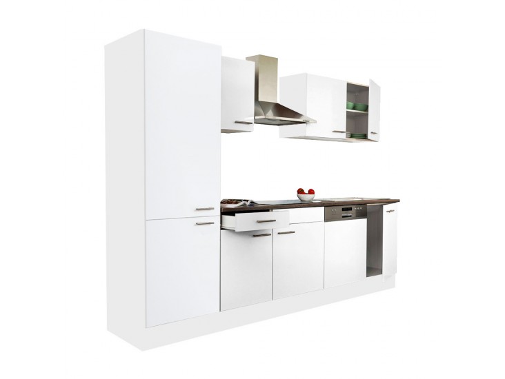 Yorki 280 konyhabútor fehér korpusz,selyemfényű fehér fronttal polcos szekrénnyel