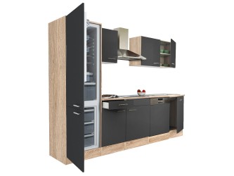 Yorki 280 konyhabútor sonoma tölgy korpusz,selyemfényű antracit fronttal alulfagyasztós hűtős szekrénnyel