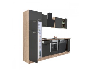 Yorki 280 konyhabútor sonoma tölgy korpusz,selyemfényű antracit front alsó sütős elemmel felülfagyasztós hűtős szekrénnyel