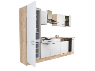 Yorki 280 konyhabútor sonoma tölgy korpusz,selyemfényű fehér fronttal alulfagyasztós hűtős szekrénnyel