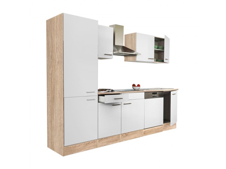 Yorki 280 konyhabútor sonoma tölgy korpusz,selyemfényű fehér fronttal polcos szekrénnyel