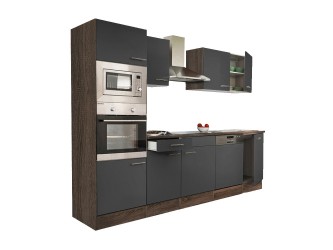 Yorki konyhabútor Yorki tölgy korpusszal, selyemfényű antracit fronttal 280 cm-es méretben