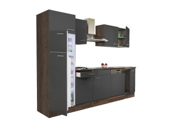 Yorki 280 konyhabútor yorki tölgy korpusz,selyemfényű antracit fronttal felülfagyasztós hűtős szekrénnyel