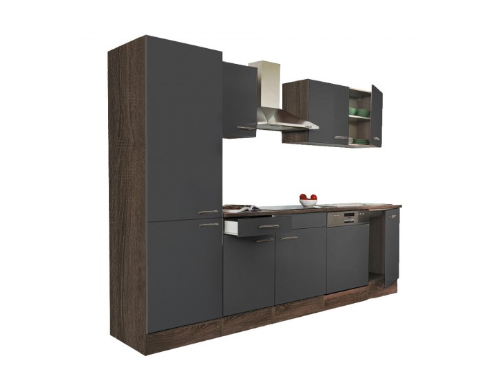 Yorki 280 konyhabútor yorki tölgy korpusz,selyemfényű antracit fronttal polcos szekrénnyel