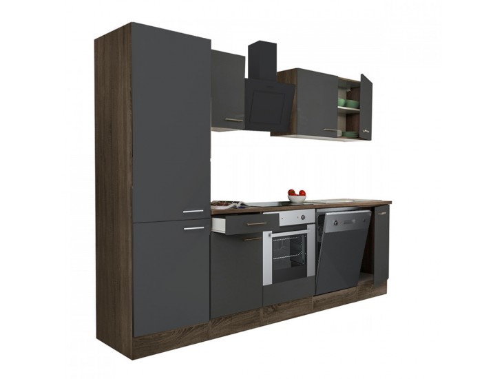 Yorki 280 konyhabútor yorki tölgy korpusz,selyemfényű antracit front alsó sütős elemmel polcos szekrénnyel