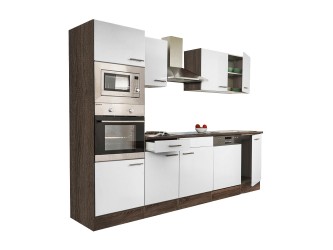 Yorki konyhabútor Yorki tölgy korpusszal, selyemfényű fehér fronttal 280 cm-es méretben