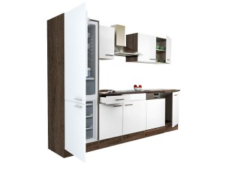 Yorki 280 konyhabútor yorki tölgy korpusz,selyemfényű fehér fronttal alulfagyasztós hűtős szekrénnyel