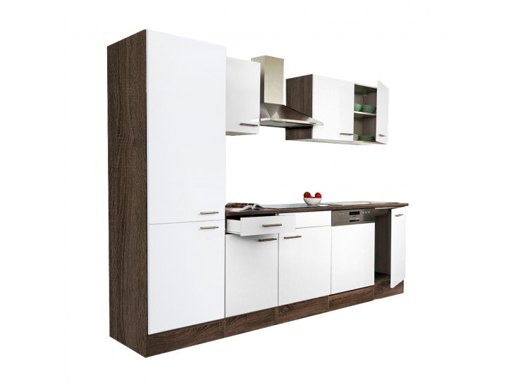 Yorki 280 konyhabútor yorki tölgy korpusz,selyemfényű fehér fronttal polcos szekrénnyel