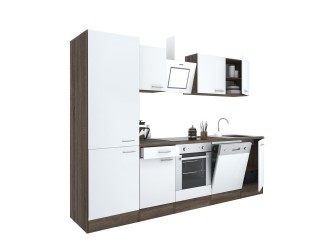 Yorki 280 konyhabútor yorki tölgy korpusz,selyemfényű fehér front alsó sütős elemmel polcos szekrénnyel