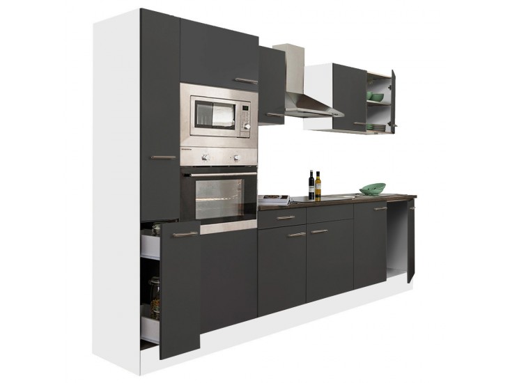 Yorki 300 konyhabútor fehér korpusz,selyemfényű antracit fronttal