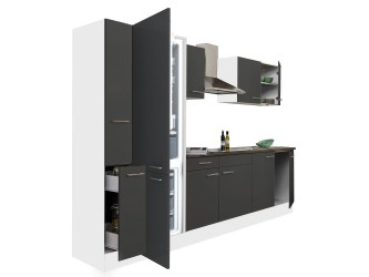 Yorki 300 konyhabútor fehér korpusz,selyemfényű antracit fronttal alulfagyasztós hűtős szekrénnyel